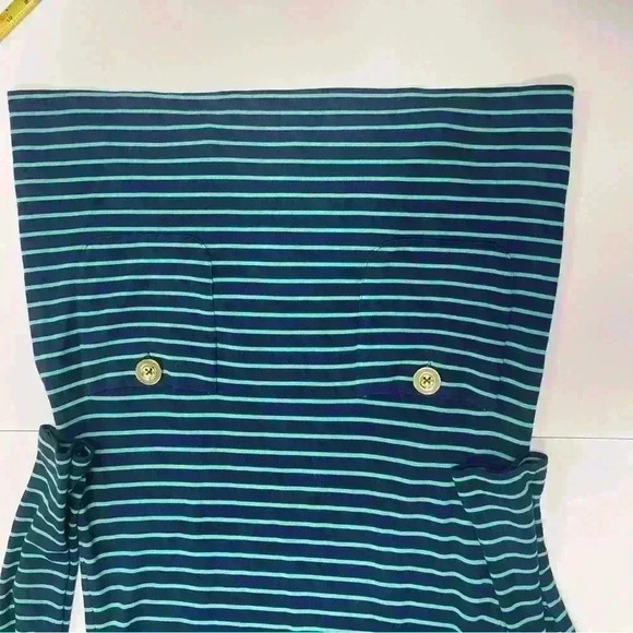 Sail to Sable Navy Blue Green Striped Long Sleeve Dress Gold Buttons Sz S EUC - Picture 4 of 9
